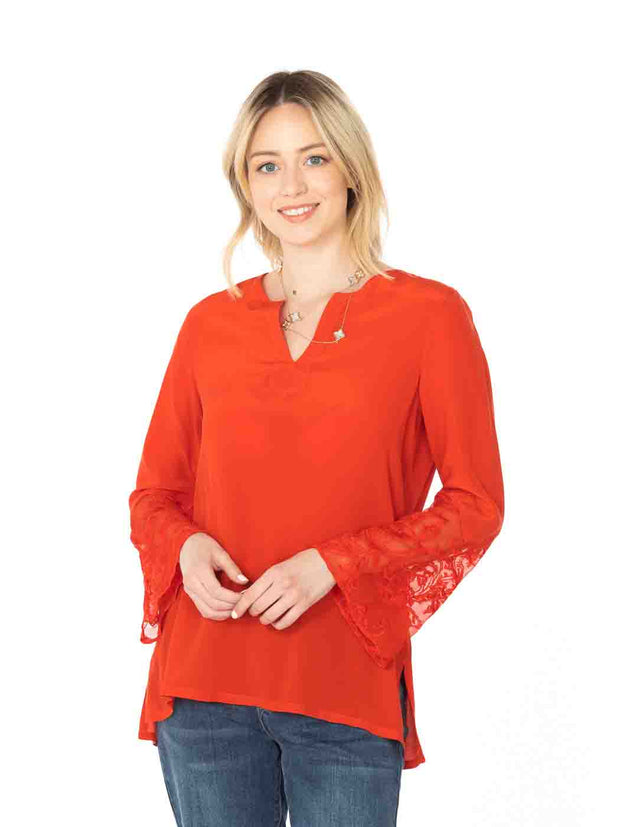 Tianello Washable Silk "Emma" Blouse-Vivid Red