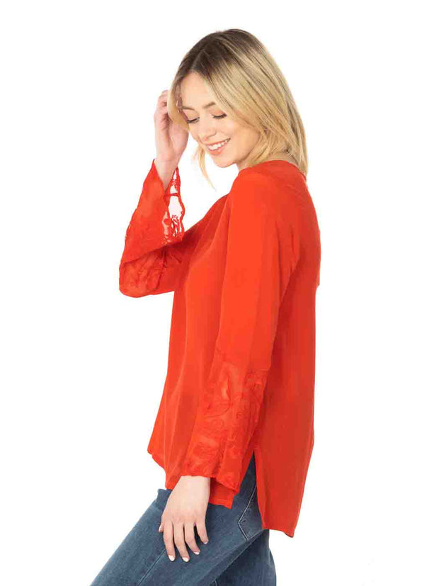Tianello Washable Silk "Emma" Blouse-Vivid Red