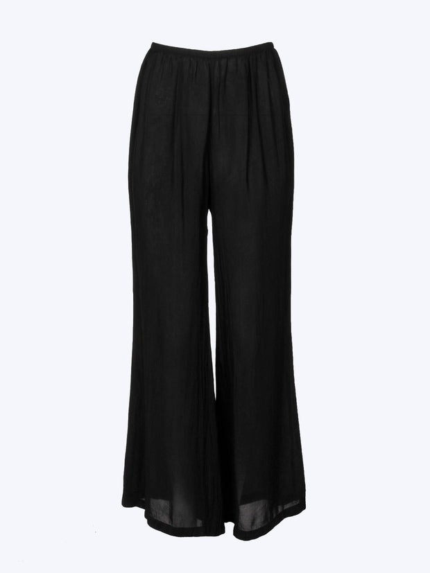 Tianello Crepe de Chine Washable Silk Palazzo Pant-Black
