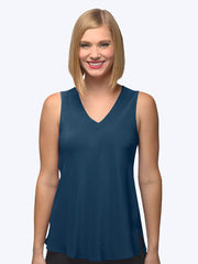 Tianello Crepe de Chine Washable Silk Erika Bias Tank-Midnight Teal