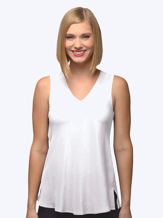 Tianello Crepe de Chine Washable Silk Erika Bias Tank-White