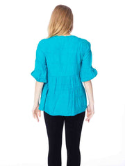 Tianello "Holly" Cotton Jacquard Gauze, Woven "Shelby" Blouse w/Pockets