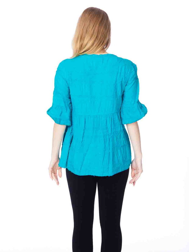 Tianello "Holly" Cotton Jacquard Gauze, Woven "Shelby" Blouse w/Pockets