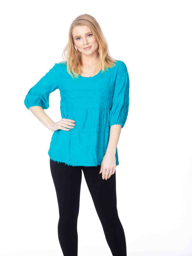 Tianello "Holly" Cotton Jacquard Gauze, Woven "Shelby" Blouse w/Pockets