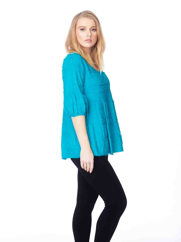 Tianello "Holly" Cotton Jacquard Gauze, Woven "Shelby" Blouse w/Pockets