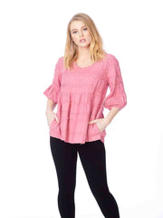 Tianello "Holly" Cotton Jacquard Gauze, Woven "Shelby" Blouse w/Pockets