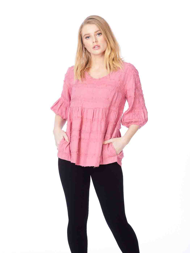 Tianello "Holly" Cotton Jacquard Gauze, Woven "Shelby" Blouse w/Pockets
