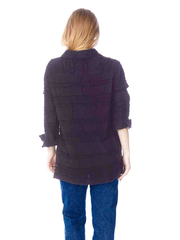 Tianello  "HOLLY" Embroidered Cotton oversized "Sharon" Blouse-Black