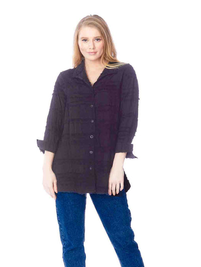 Tianello  "HOLLY" Embroidered Cotton oversized "Sharon" Blouse-Black