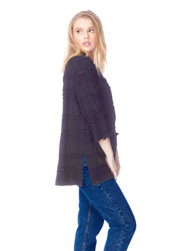 Tianello  "HOLLY" Embroidered Cotton oversized "Sharon" Blouse-Black