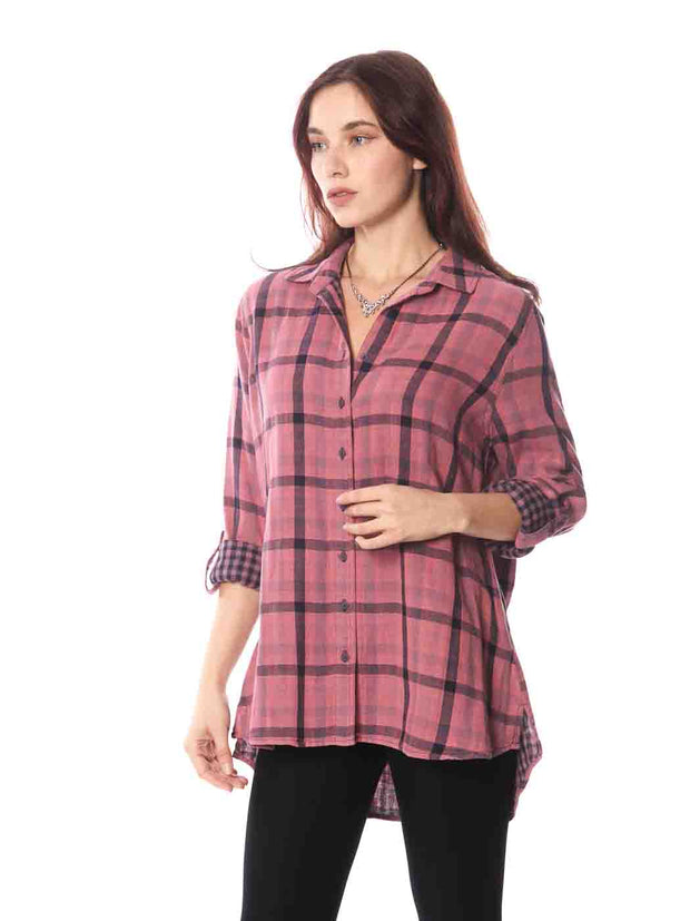 Tianello "Derek" Double Faced Cotton "Loving" Blouse-Vintage Rose