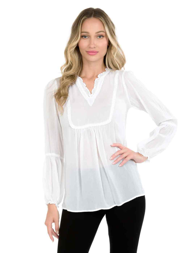 Tianello "Antionette"  Blouse - Sueded CUPRO Rayon Georgette-White