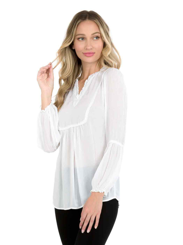 Tianello "Antionette"  Blouse - Sueded CUPRO Rayon Georgette-White