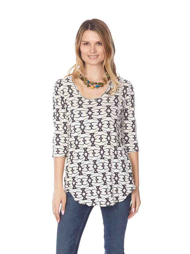 Tianello "Arana" Knit Jacquard3/4 Sleeve  "Koi" Tunic-Wash