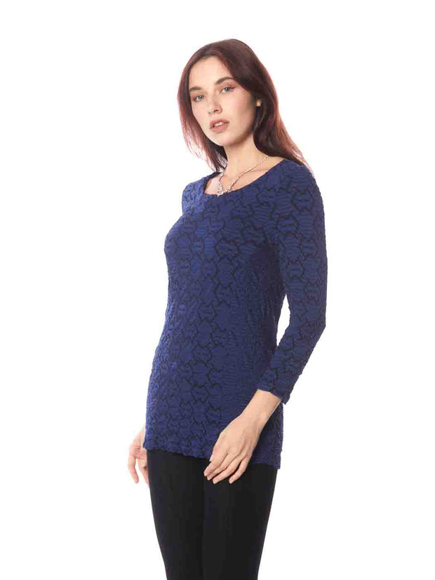 Tianello "Amour" Knit Jersey Jacquard "Ballet" Tee-Cobalt Blue