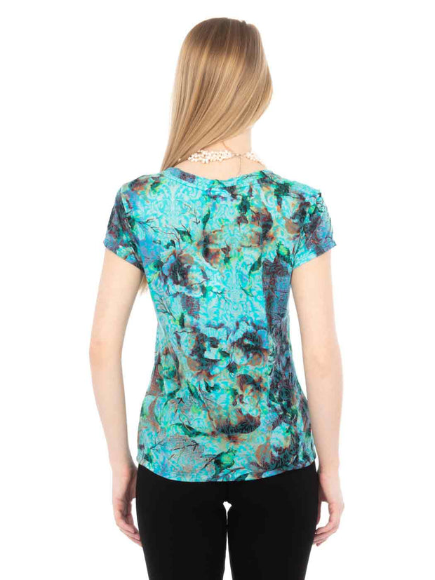 Tianello "Becki" Printed Cotton Knit Burnout "Daily Tee"-Acapulco-Acapulco