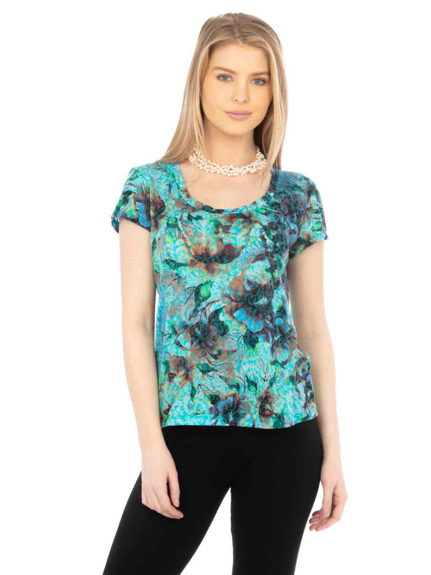 Tianello "Becki" Printed Cotton Knit Burnout "Daily Tee"-Acapulco