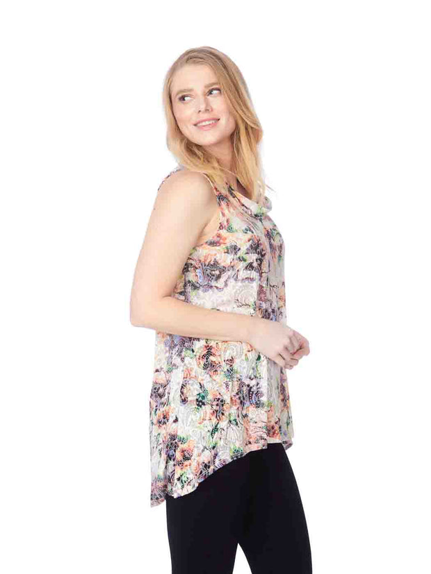Tianello "Becki" Cotton Knit Burnout "Briata" Cowl Tunic-Wash
