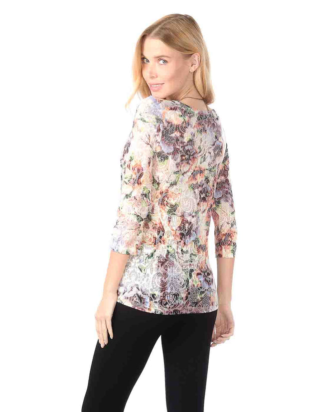 Tianello "Becki" Print Cotton Burnout Ballet Tee-Wash
