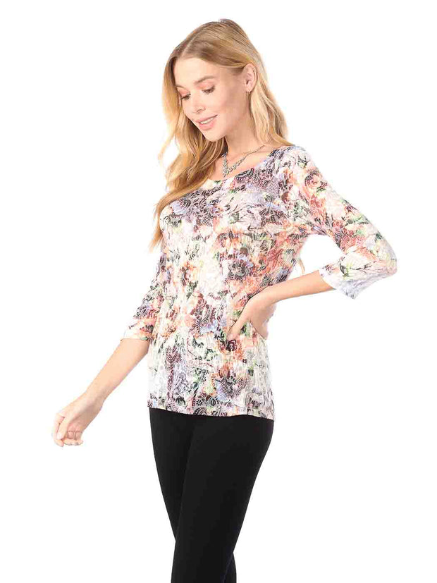 Tianello "Becki" Print Cotton Burnout Ballet Tee-Wash