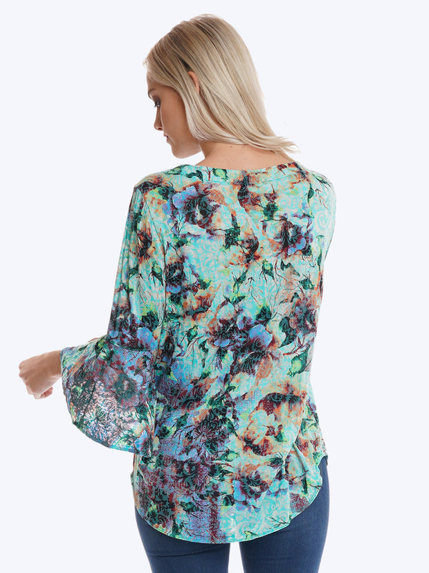 Tianello Becki Cotton Knit Burnout Trey Tunic-Glass Blue