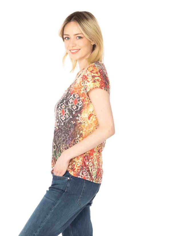 Tianello "Bijou" Printed Cotton Knit Burnout "Daily Tee"-Wash
