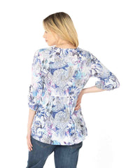 Tianello "Brita" Print Cotton Burnout "Shelby" Blouse-Wash