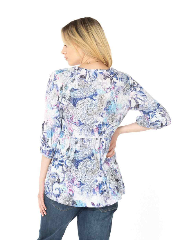 Tianello "Brita" Print Cotton Burnout "Shelby" Blouse-Wash