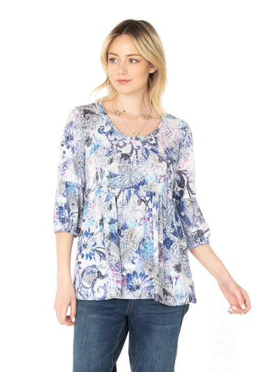 Tianello "Brita" Print Cotton Burnout "Shelby" Blouse-Wash