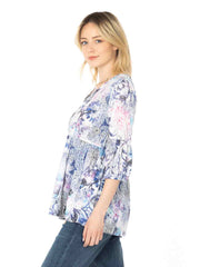 Tianello "Brita" Print Cotton Burnout "Shelby" Blouse-Wash