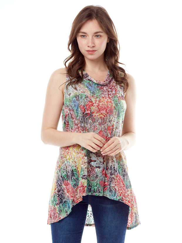 Tianello "Chamba" Cotton Knit Burnout "Briata" Cowl Tunic-Wash