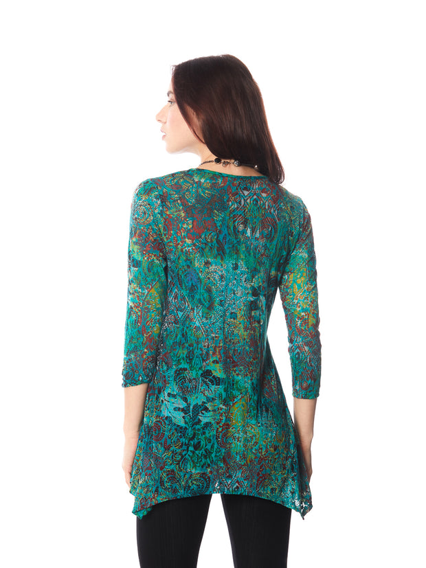 Tianello "Chamba" Print Cotton Burnout Asbury Tunic-Acapulco