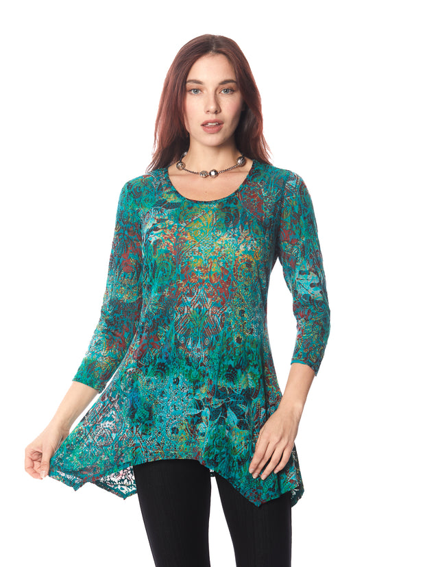 Tianello "Chamba" Print Cotton Burnout Asbury Tunic-Acapulco