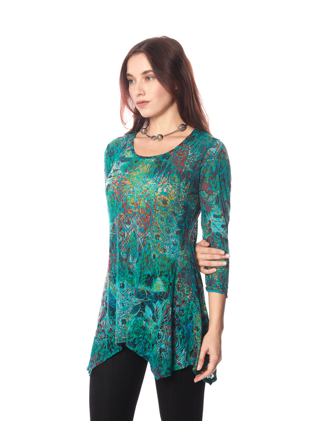 Tianello "Chamba" Print Cotton Burnout Asbury Tunic-Acapulco
