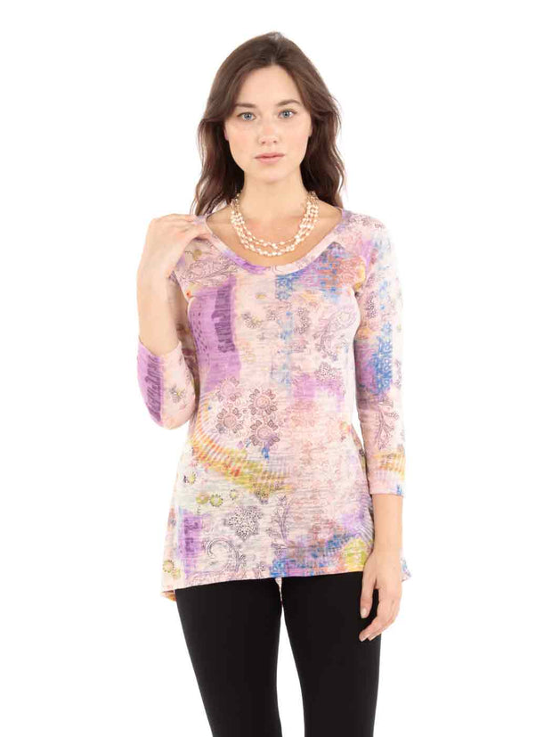 "Cecelia" Print Knit Jersey Burnout "Livia" (Limited Sizes Available)-Orange Cream