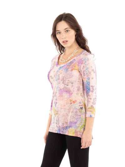 Tianello "Cecelia" Print Knit Jersey Burnout "Livia" Tunic -Orange Cream