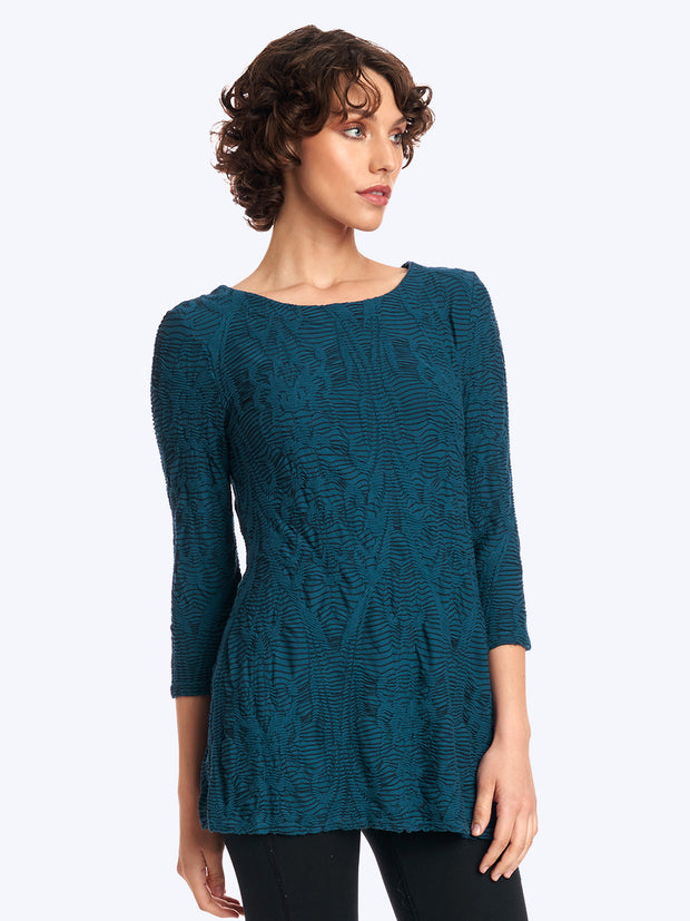 Tianello Crawford Knit Jersey Jacquard Mara Tunic-Midnight Teal
