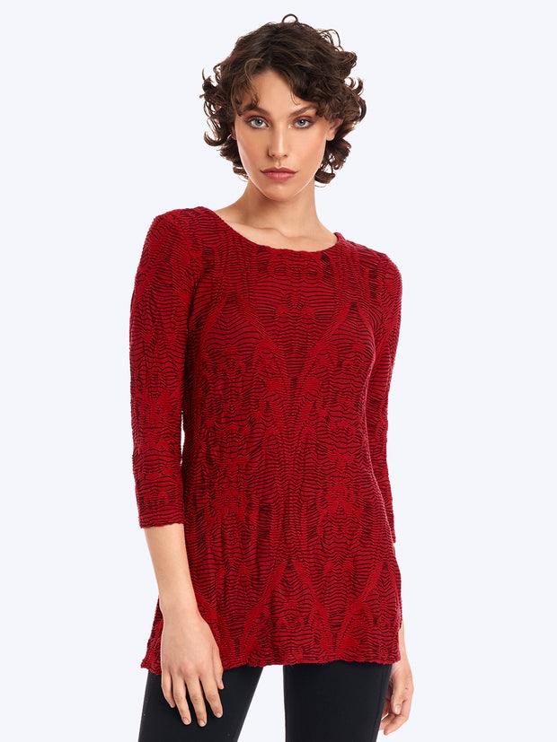 Tianello Crawford Knit Jersey Jacquard Mara Tunic-Pomegrante