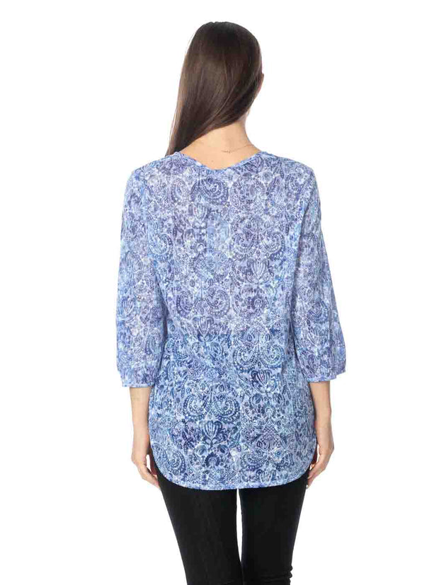 Tianello "China" Print  Knit Cotton Burnout "Teylyne" Blouse-Wash