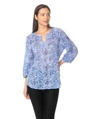 Tianello "China" Print  Knit Cotton Burnout "Teylyne" Blouse-Wash