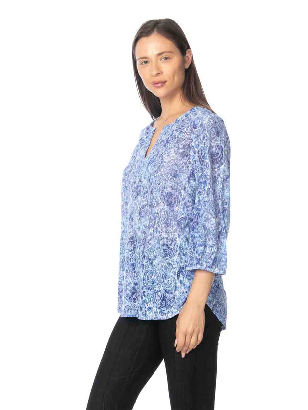 Tianello "China" Print  Knit Cotton Burnout "Teylyne" Blouse-Wash