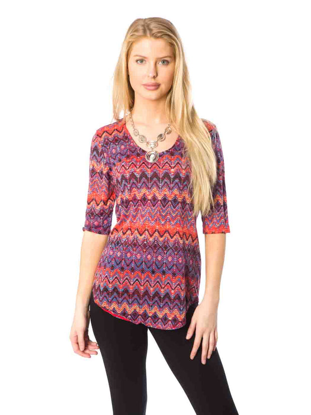 Tianello "Cuzco" Printed Cotton Knit Burnout "Koi Tee"-Vivid Red