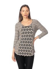 Tianello "CUZCO "Knit Jacquard "Koi" 3/4 Sleeve Blouse-"Line"