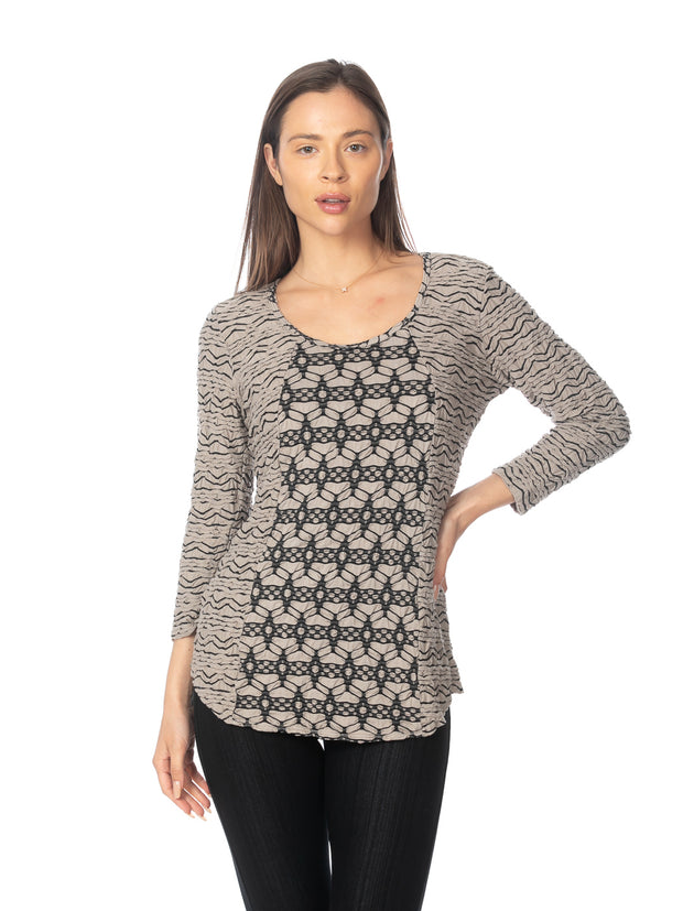 Tianello "CUZCO "Knit Jacquard "Koi" 3/4 Sleeve Blouse-"Line"