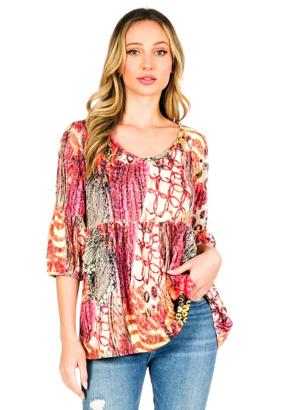 Tianello "EnLove" Print Cotton Burnout "Shelby" Blouse-Wash
