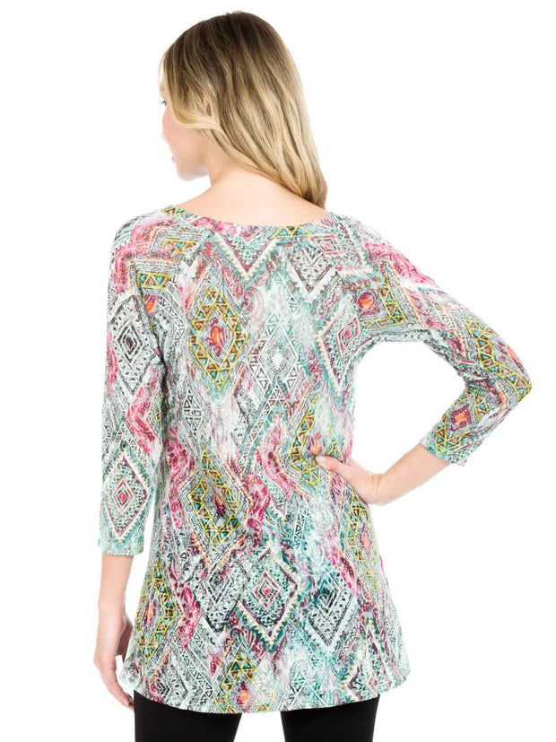 Tianello "Elexa" Print Knit Jersey Burnout "Livia" Tunic-Wash