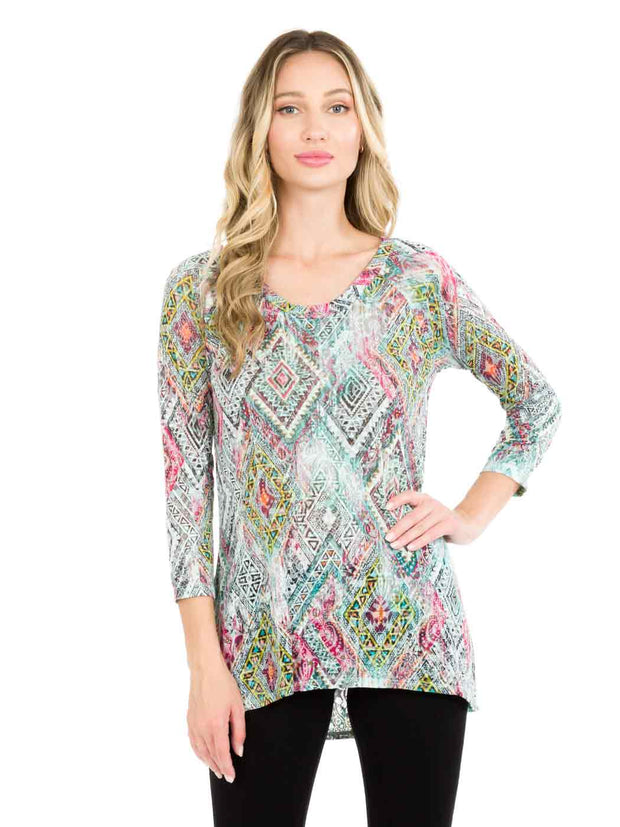 Tianello "Elexa" Print Knit Jersey Burnout "Livia" Tunic-Wash