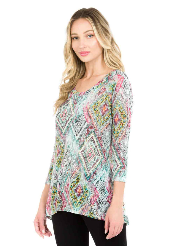 Tianello "Elexa" Print Knit Jersey Burnout "Livia" Tunic-Wash