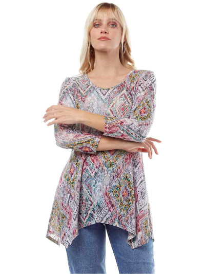Tianello "Elexa" Print Cotton Burnout Asbury Tunic-WASH