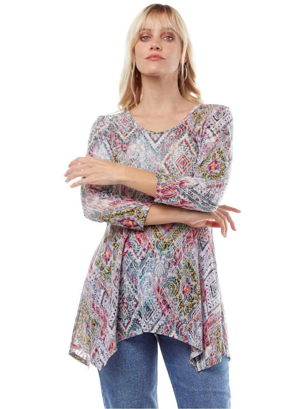 Tianello "Elexa" Print Cotton Burnout Asbury Tunic-WASH